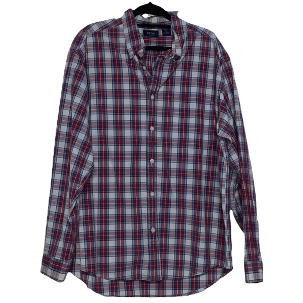 IZOD Plaid Mens Checkered Dress Shirt - Size L